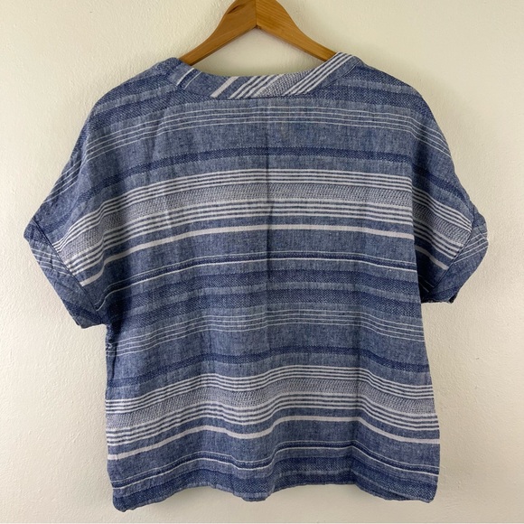 Artisan NY Linen/Cotton Blend Navy Striped Boho Short Sleeve Top - Picture 8 of 9